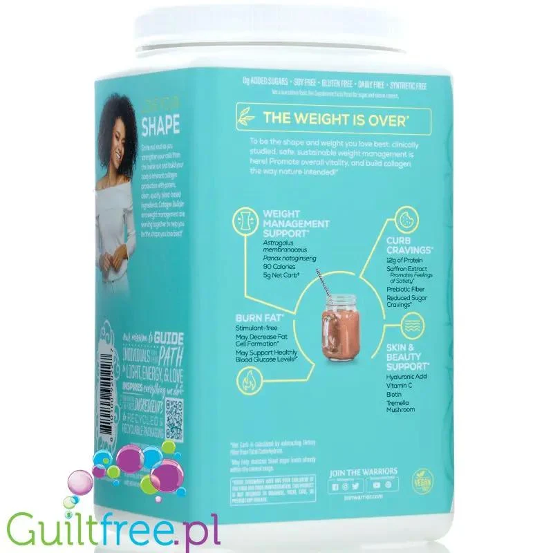 Sunwarrior Shape Slim Collagen Boost Beauty & Slimming Formula, Chocolate - wegańskie białko z formułą budującą kolagen