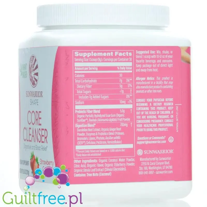 Sunwarrior Shape Core Cleanser Digestive & Bloat Relief, Strawberry Cooler - wegańska formuła na trawienie i wzdęcia