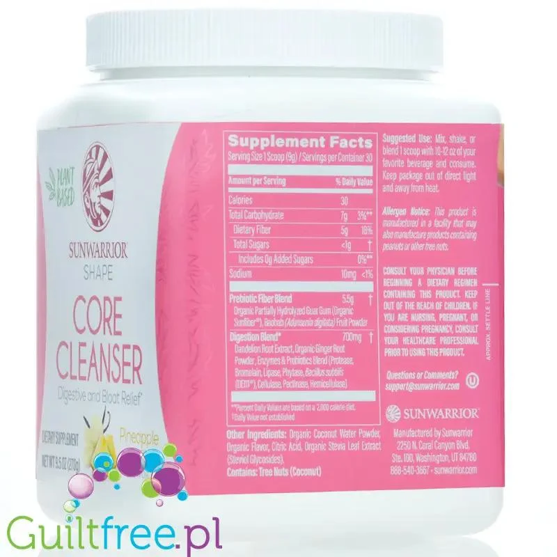 Sunwarrior Shape Core Cleanser Digestive & Bloat Relief, Pineapple & Vanilla - wegańska formuła na trawienie i wzdęcia