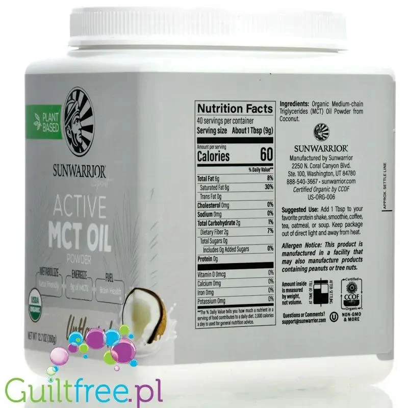 Sunwarrior Sport Active MCT Oil Powder - organiczne triglicerydy średniołańcuchowe z oleju kokosowego