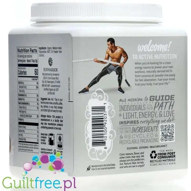Sunwarrior Sport Active MCT Oil Powder - organiczne triglicerydy średniołańcuchowe z oleju kokosowego