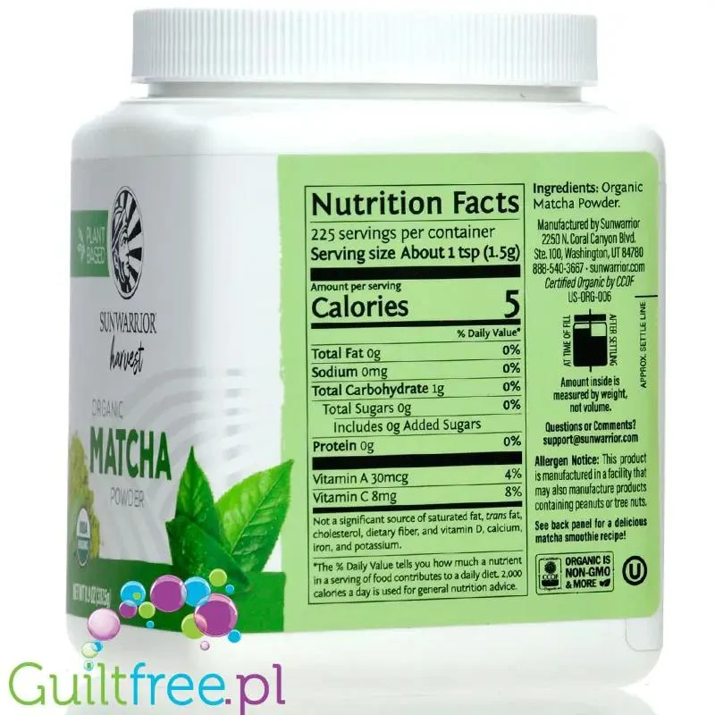 Sunwarrior Harvest Organic Matcha 300g - organiczna zielona herbata matcha w proszku
