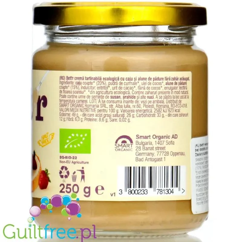 Bett'r Cashew Hazelnut Spread - wegański bio krem z prażonych nerkowców i orzechów laskowych bez dodatku cukru