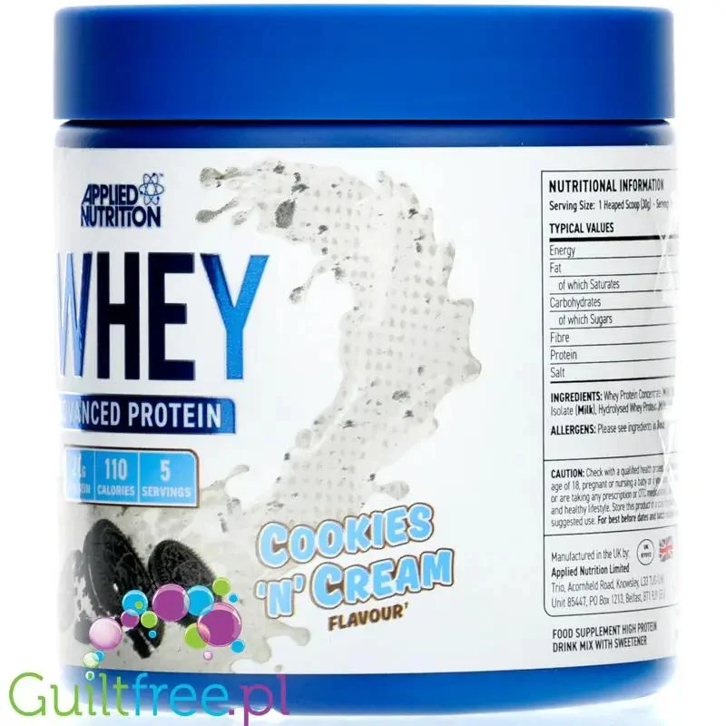 Applied Critical Whey Advanced Protein Cookies'n'Cream - odżywka białkowa z WPI, WPH i WPC, 21g białka & 110kcal
