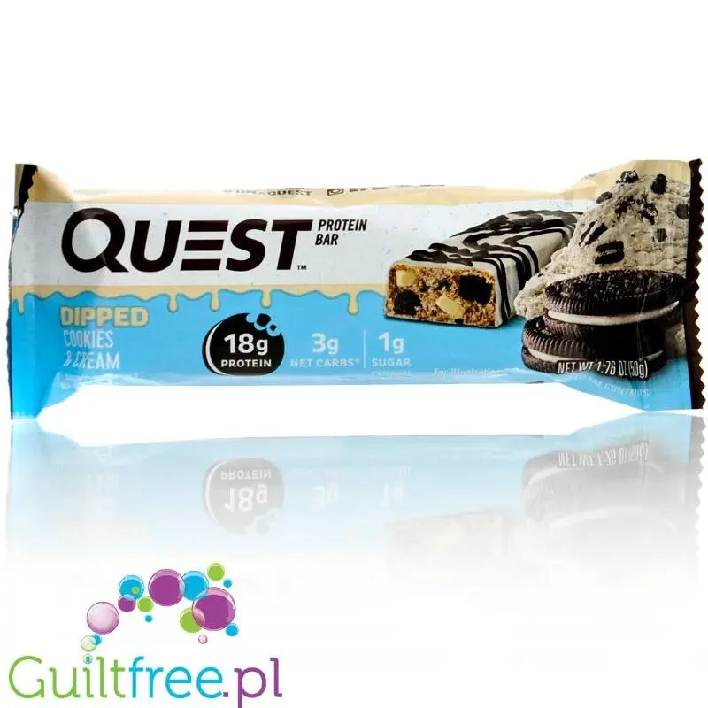 Quest Bar Dipped Cookies & Cream - baton ciasteczkowy w polewie, 18g białka & 180kcal