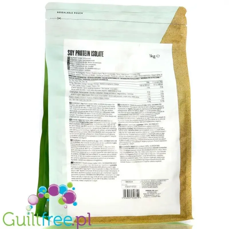 MyProtein Vegan Soy Protein Isolate Unflavored 1kg - izolat białka sojowego 100%, bez słodzików i aromatów
