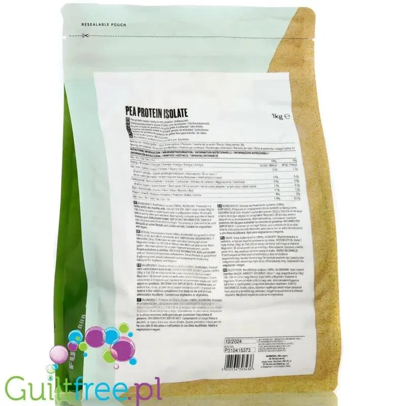 MyProtein Vegan Pea Protein Isolate Unflavored 1kg - izolat białka grochu 100%, bez słodzików i aromatów