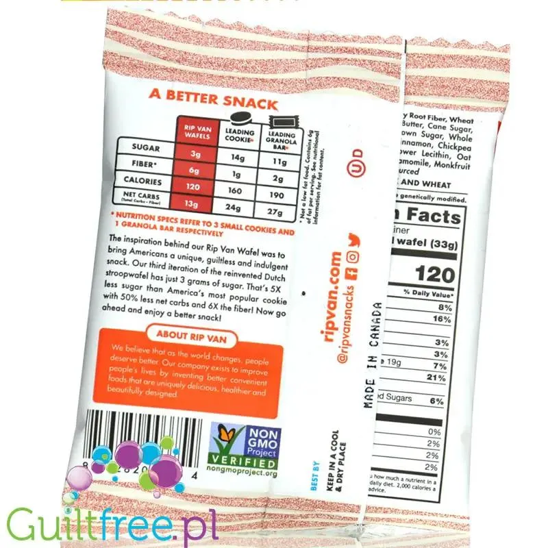 Rip Van Wafels Snickerdoodle 120kcal - holenderski stroopwafel 80% mniej cukru, smak ciastka cynamonowego