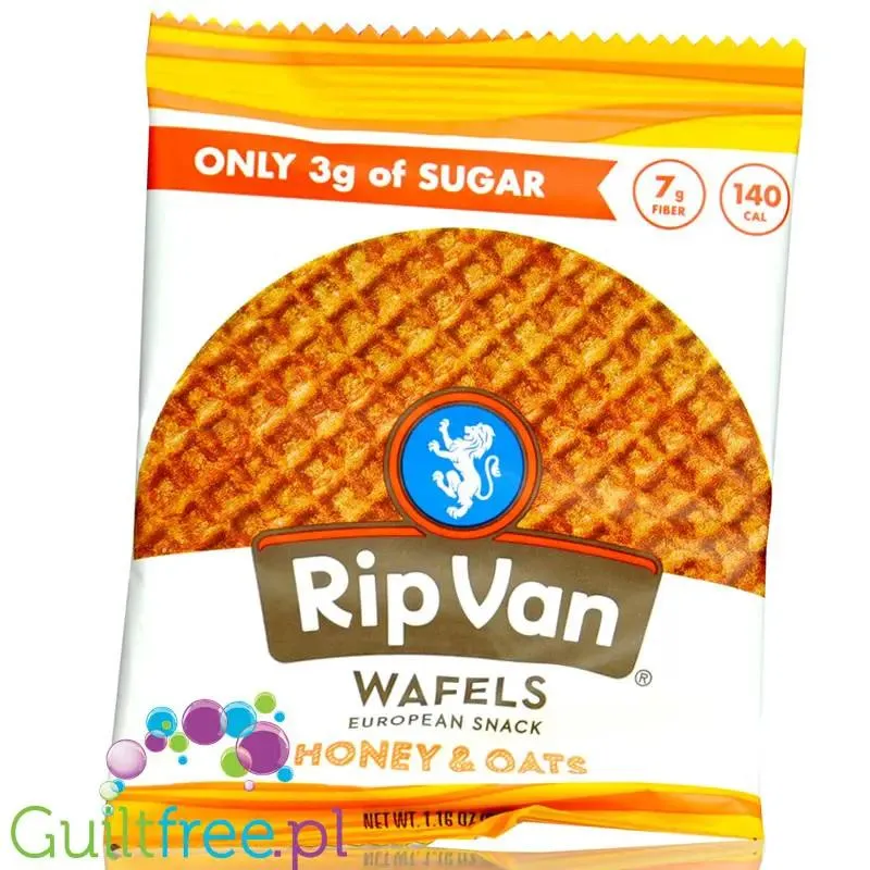 Rip Van Wafels Honey & Oats 140kcal - holenderski stroopwafel 80% mniej cukru, smak miodowo-owsianym