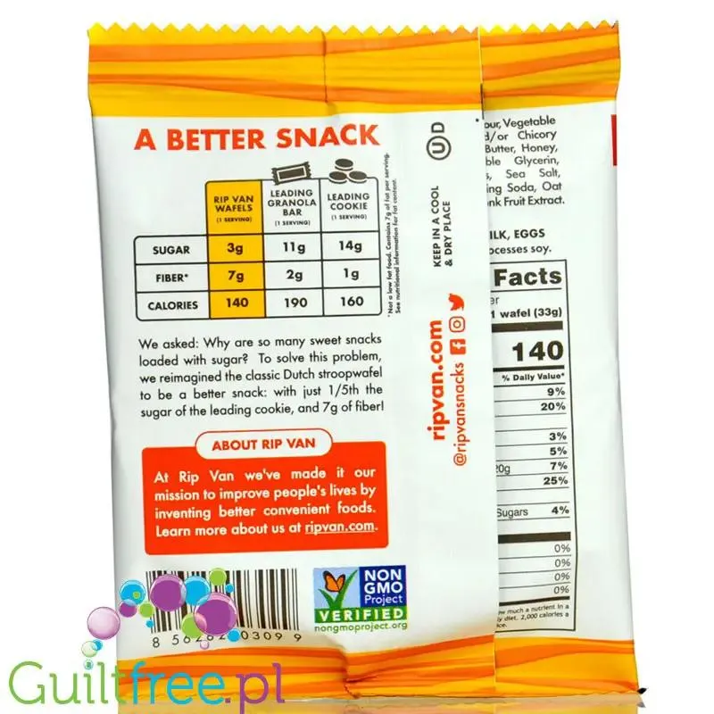 Rip Van Wafels Honey & Oats 140kcal - holenderski stroopwafel 80% mniej cukru, smak miodowo-owsianym