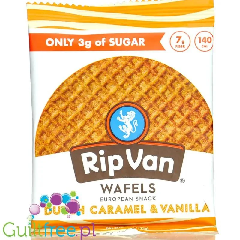 Rip Van Wafels Dutch Caramel & Vanilla 140kcal - holenderski stroopwafel 80% mniej cukru, smak karmelowo-waniliowym