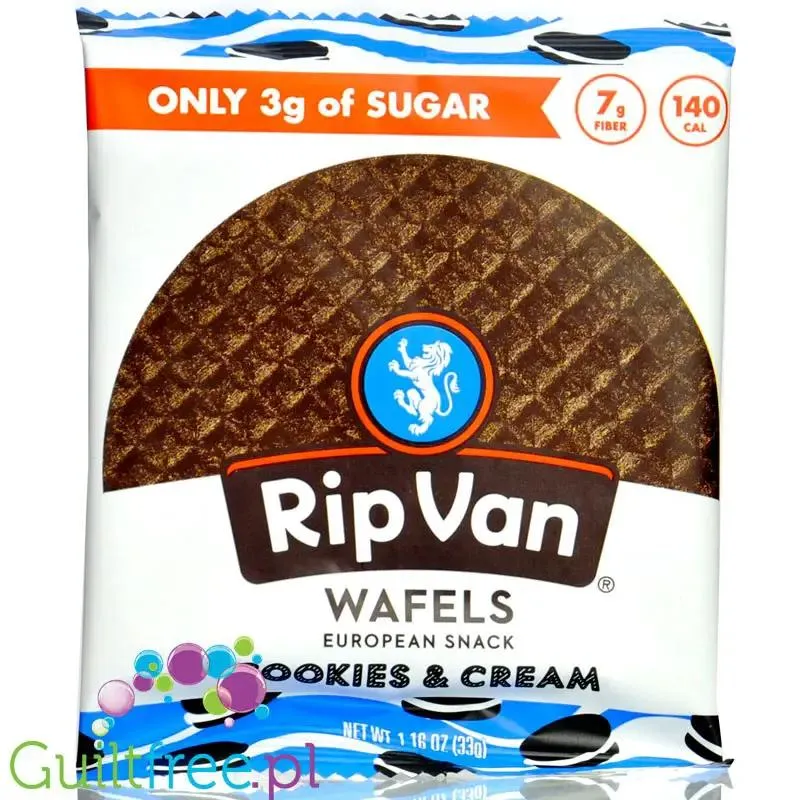 Rip Van Wafels Cookies & Cream 140kcal - holenderski stroopwafel 80% mniej cukru, smak ciastka z kremem
