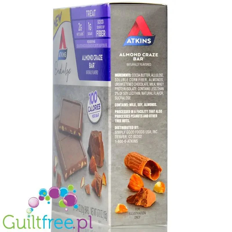 Atkins Endulge Dessert Almond Craze Bar PUDEŁKO x 5 BATONÓW - czekoladowe batoniki po 100kcal