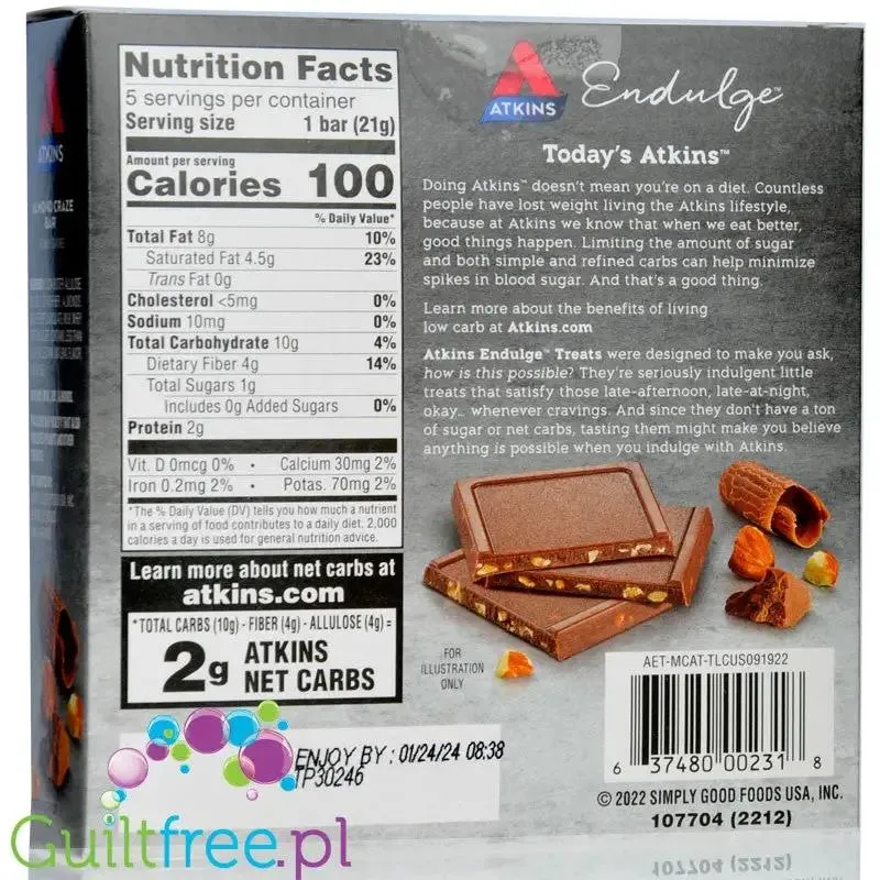 Atkins Endulge Dessert Almond Craze Bar PUDEŁKO x 5 BATONÓW - czekoladowe batoniki po 100kcal