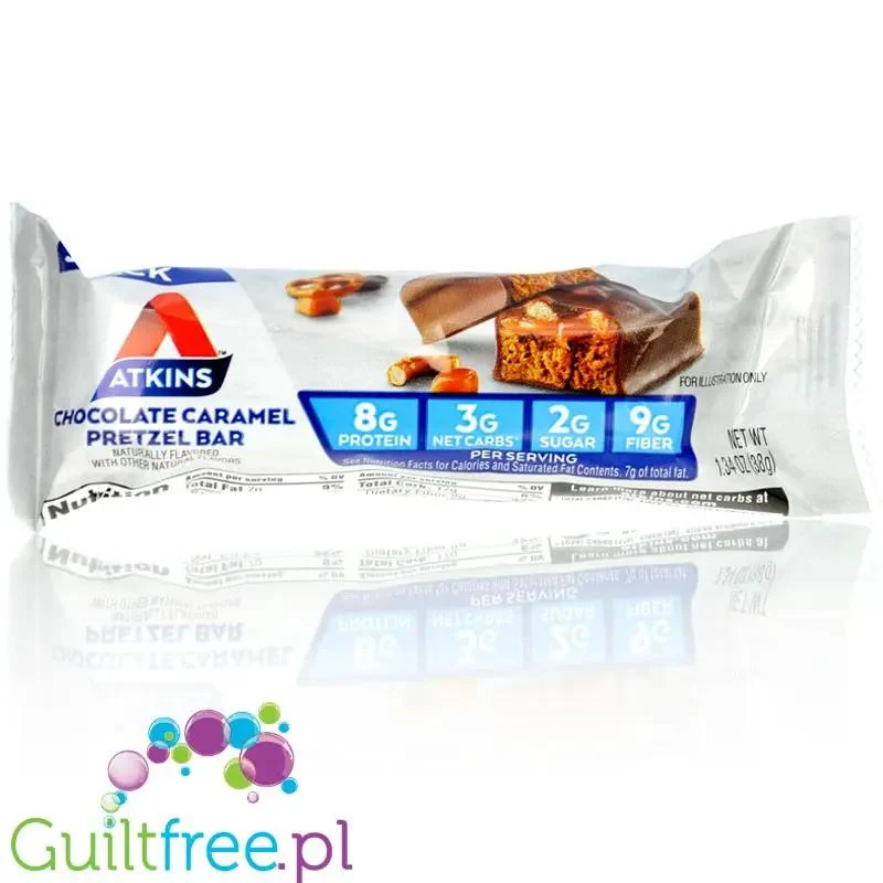 Atkins Snack Chocolate Caramel Pretzel - niskocukrowy baton 150kcal & 8g białka, Karmel, Czekolada & Precelki