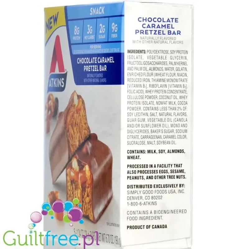 Atkins Snack Chocolate Caramel Pretzel PUDEŁKO x 5 batonów - niskocukrowy baton 150kcal & 8g białka