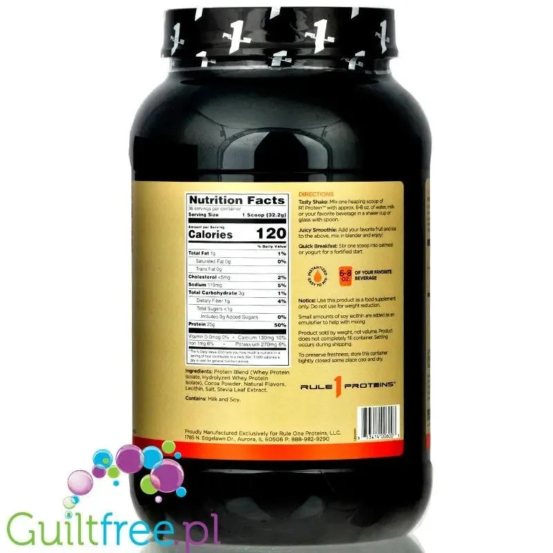 Rule1 R1 Protein Naturally Flavored, Chocolate Fudge 0,9KG - naturalnie aromatyzowana odżywka białkowa WPI & WPH