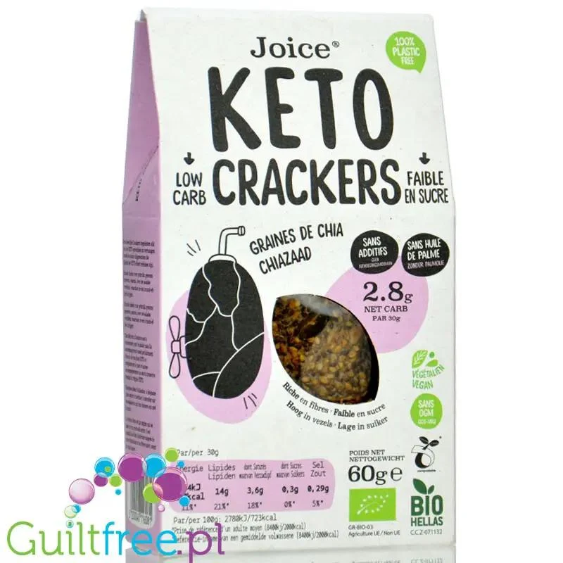 Joice Keto Crackers, Chia Seeds - wegańskie, bio keto krakersy z nasionami chia