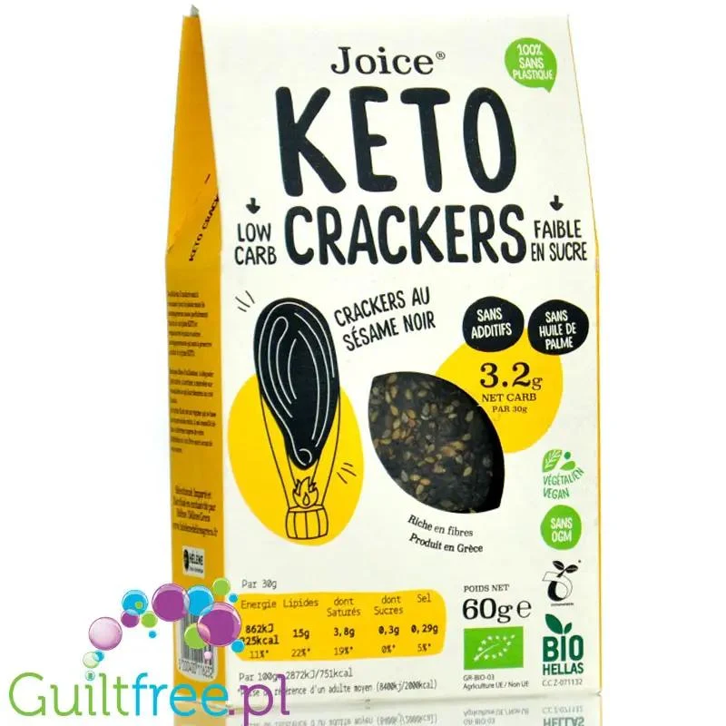 Joice Keto Crackers Black Sesame - wegańskie, bio keto krakersy z czarnym sezamem