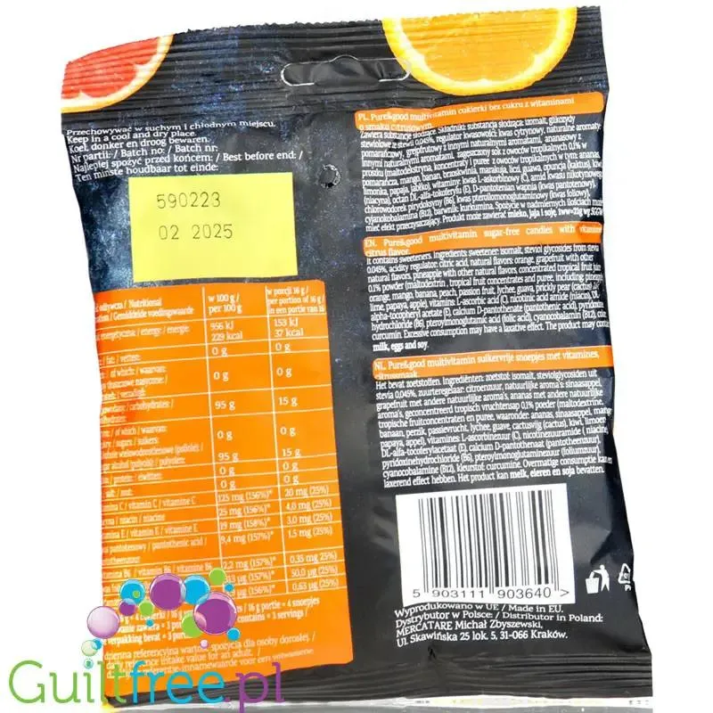 Pure & Good Candies Multivitamin - owocowe cukierki bez cukru ze stewią i witaminami