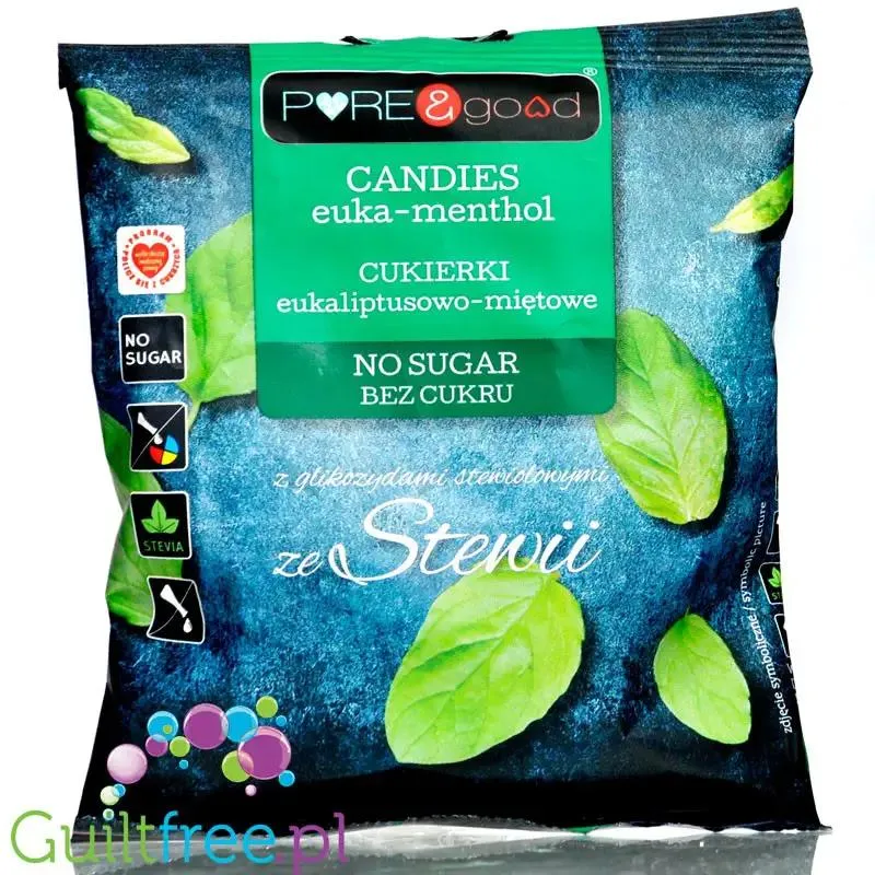Pure & Good Candies Euka-Menthol - eukaliptusowo-mentolowe cukierki bez cukru ze stewią