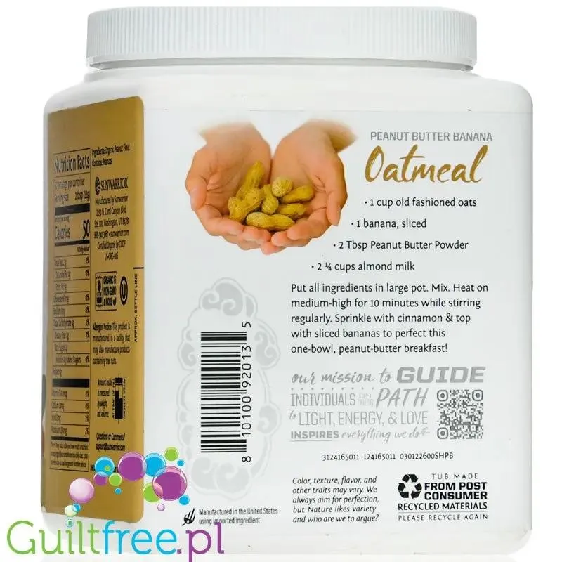 Sunwarrior Harvest Peanut Butter 0,6KG - organiczne odtłuszczone masło orzechowe w proszku 50% białka