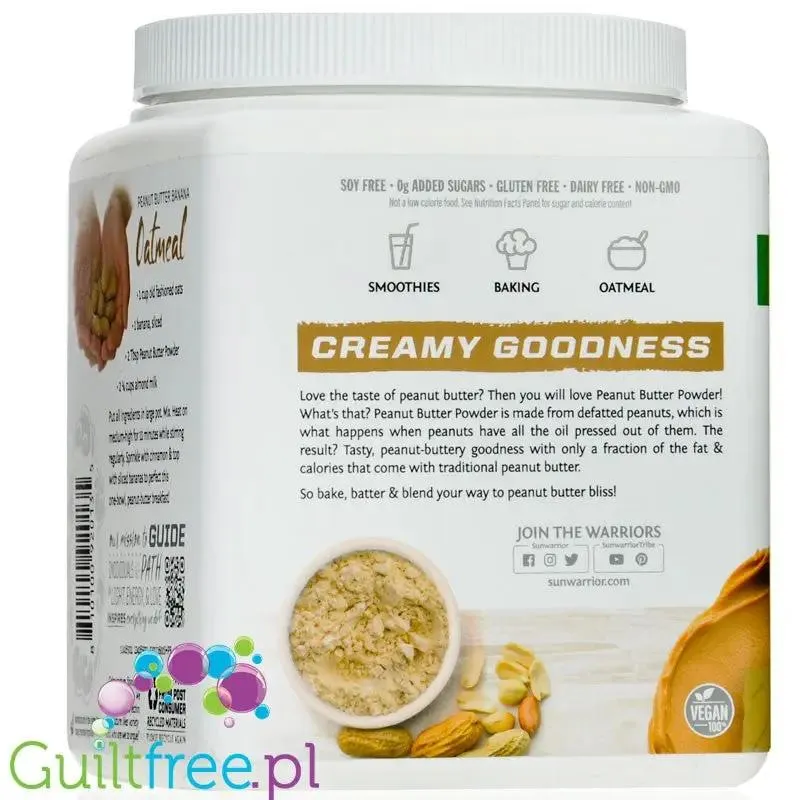 Sunwarrior Harvest Peanut Butter 0,6KG - organiczne odtłuszczone masło orzechowe w proszku 50% białka