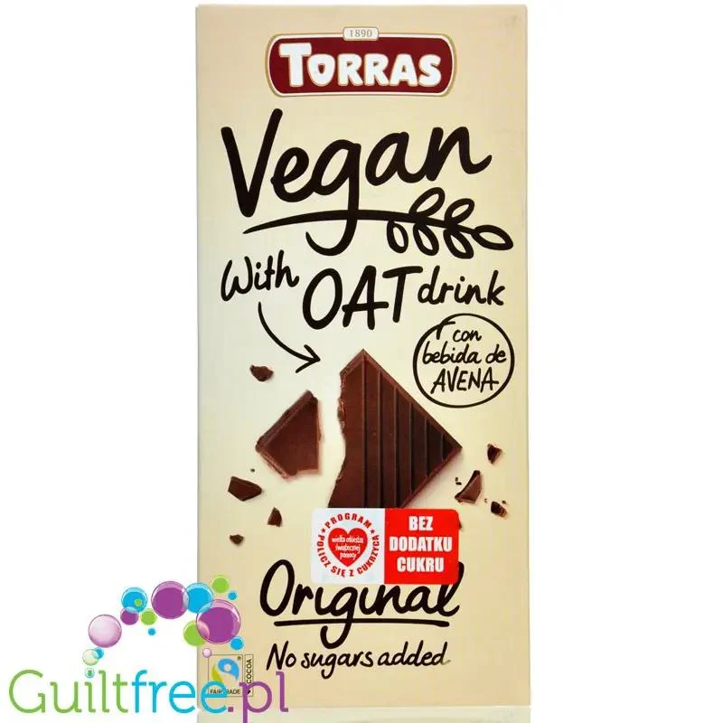 Torras Vegan Original Oat - wegańska ciemna czekolada bez dodatku cukru z ekstraktem owsianym