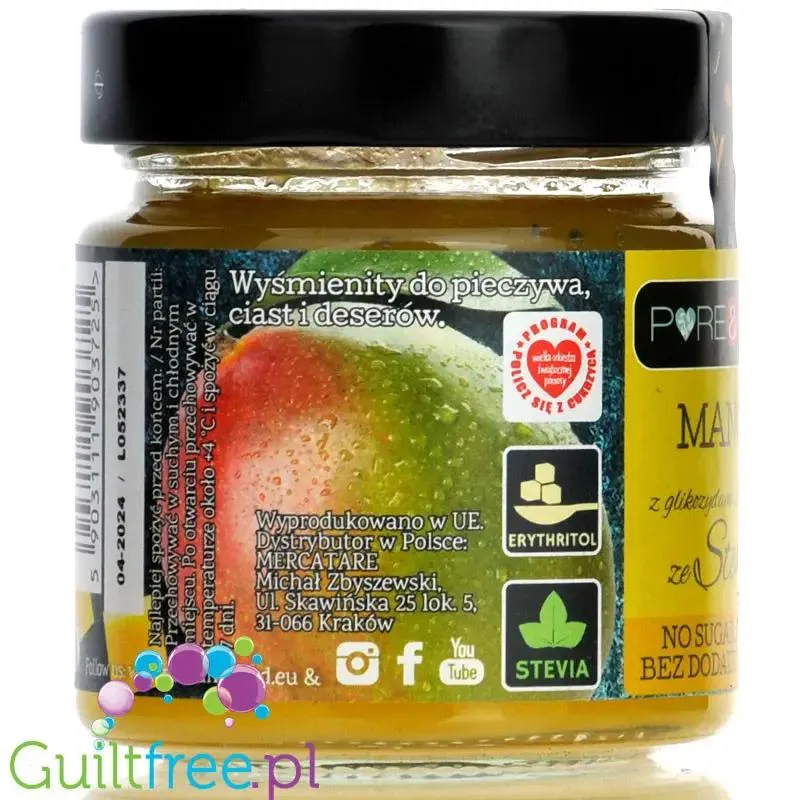 Pure & Good Mango 89kcal - dżem bez cukru, słodzony tylko stewią i erytrolem
