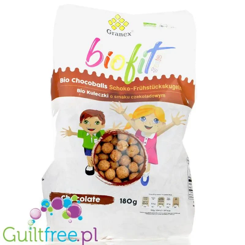 Granex Biofit Junior Bio kuleczki czekoladowe, niskokaloryczne płatki śniadaniowe