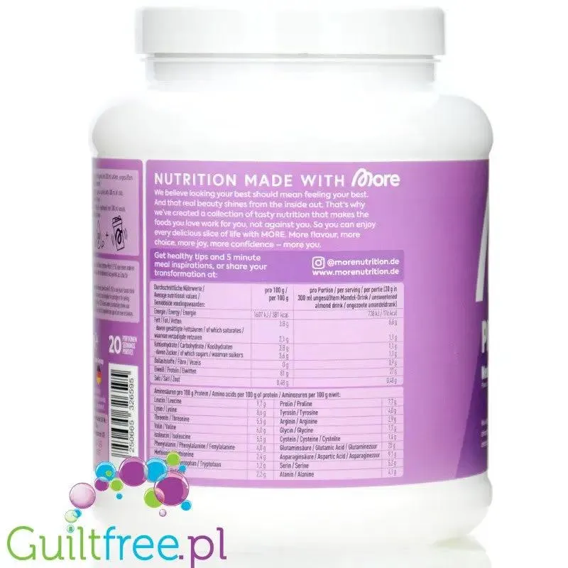 More Nutrition Total Protein Neutral 0,6kg kazeina z WPC i laktazą, białko bezsmakowe, bez słodzików i aromatów