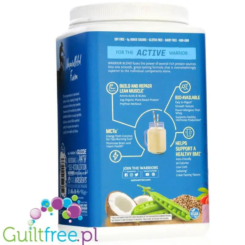 Sunwarrior Protein Warrior Blend 0,75kg, Berry - wegańska organiczna odżywka białkowa z goji i MCT