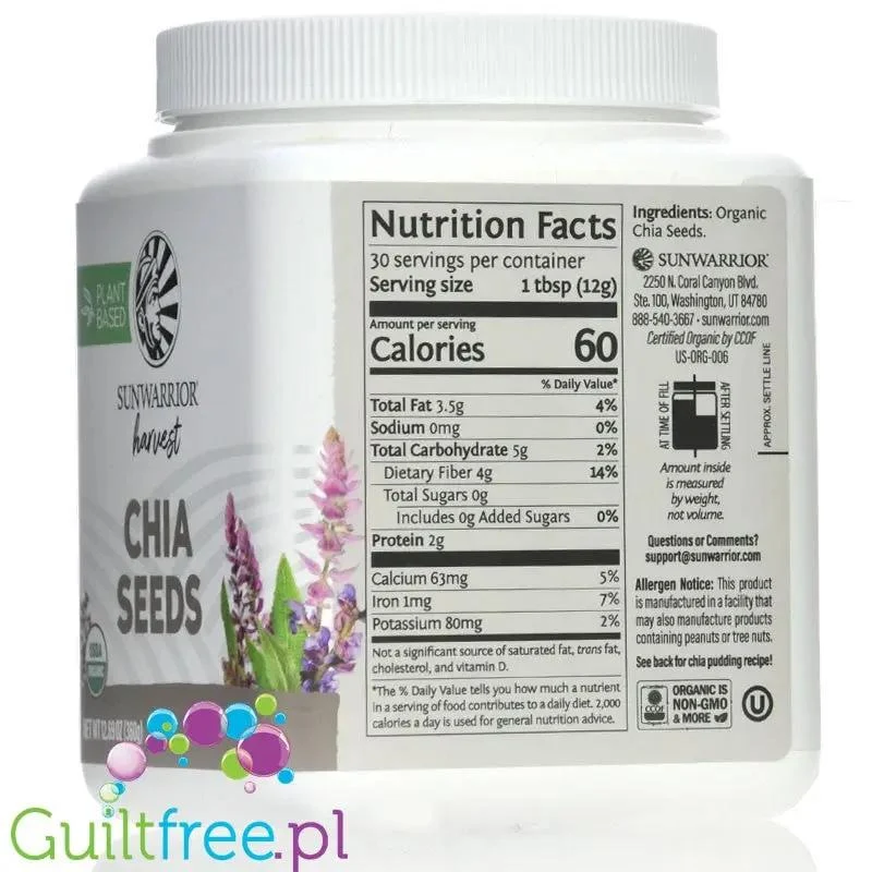 Sunwarrior Harvest Chia Seeds - organiczne nasiona chia bez GMO (szałwia hiszpańska)