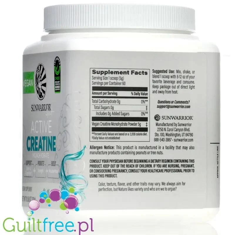 Sunwarrior Sport Active Creatine Unflavored - wegańska kreatyna jednowodna (monohydrat) bez aromatów i słodzików