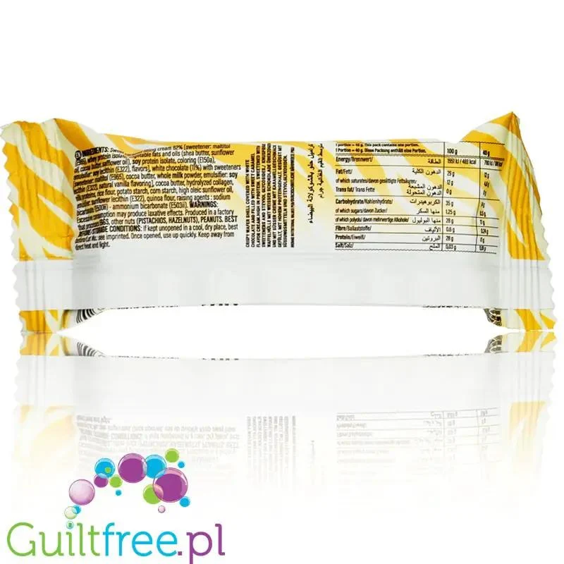 Go Fitness Ono Bar Blondie Caramel - bezglutenowy wafelek a la Bueno w białej czekoladzie z karmelem, 10g białka