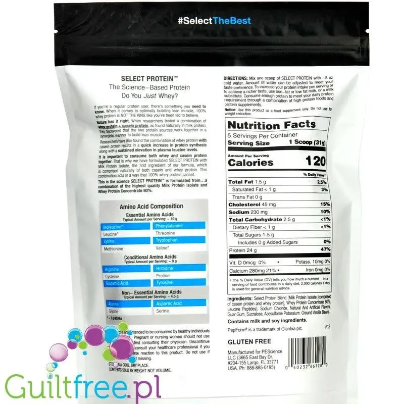 PEScience Select Protein Gourmet Vanilla 155g - odżywka białkowa 24g białka w 120kcal, kazeina & izolat, Wanilia