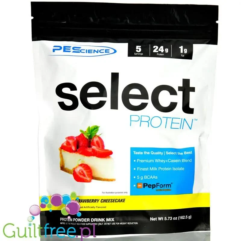 PES Science Select Protein, Strawberry Cheesecake 168g - odżywka 24g białka w 120kcal, kazeina & izolat, Sernik Truskawkowy