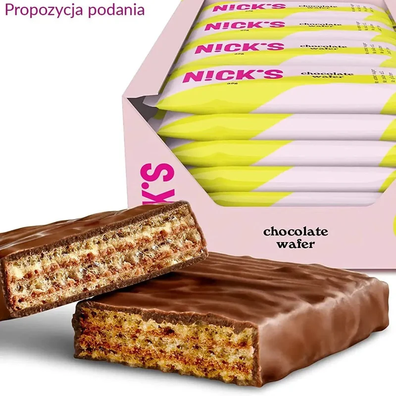 N!CK'S Nicks Waffer, Chocolate - bezglutenowy wafelek czekoladowy w polewie, bez dodatku cukru
