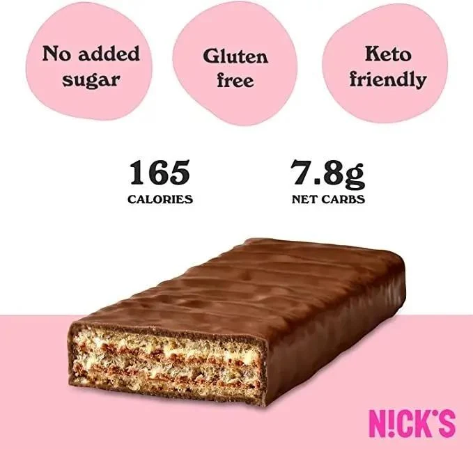 N!CK'S Nicks Waffer, Chocolate - bezglutenowy wafelek czekoladowy w polewie, bez dodatku cukru