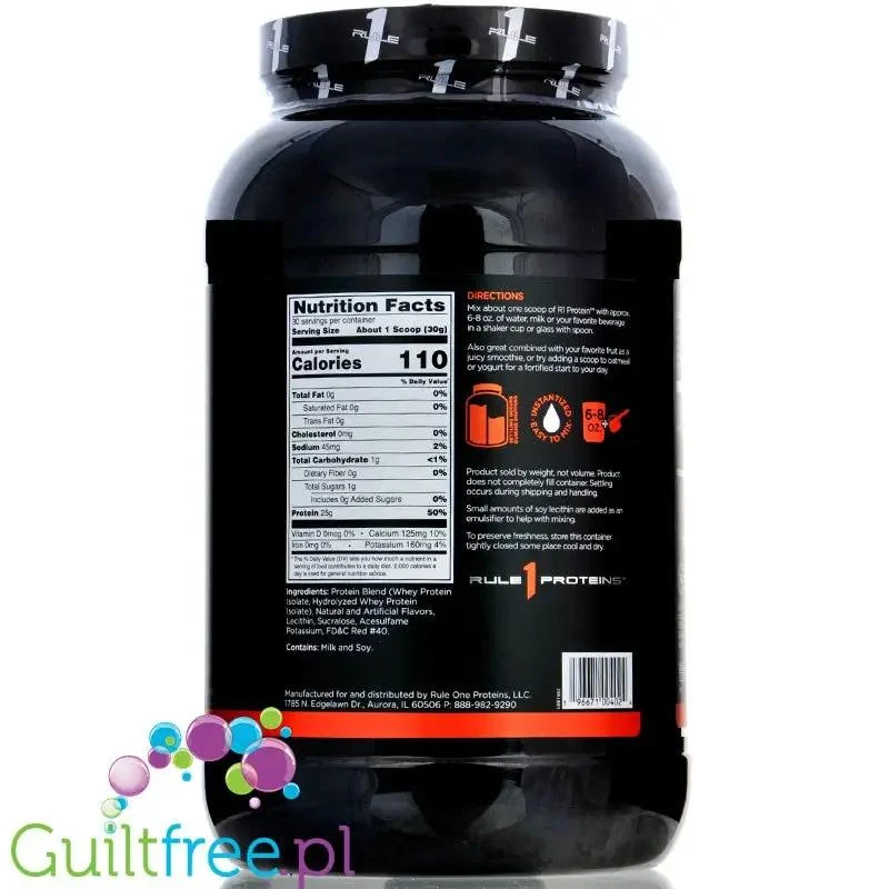 Rule1 R1 Protein Strawberries & Creme - beztłuszczowa odżywka białkowa WPI & WPH, 0,9KG