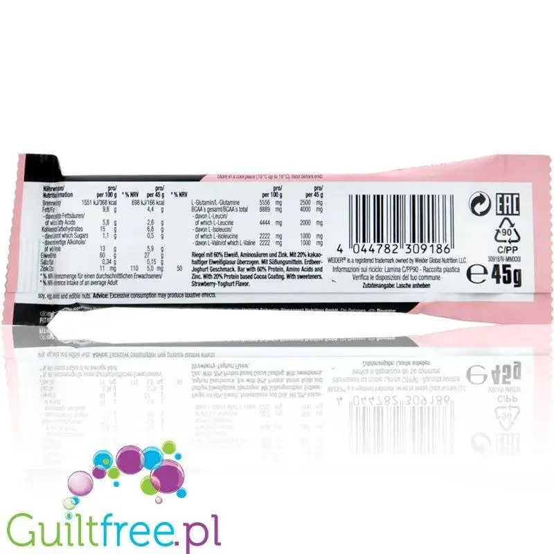 Weider 60% Protein Bar Strawberry & Yoghurt - baton proteinowy 27g białka & 166 kcal