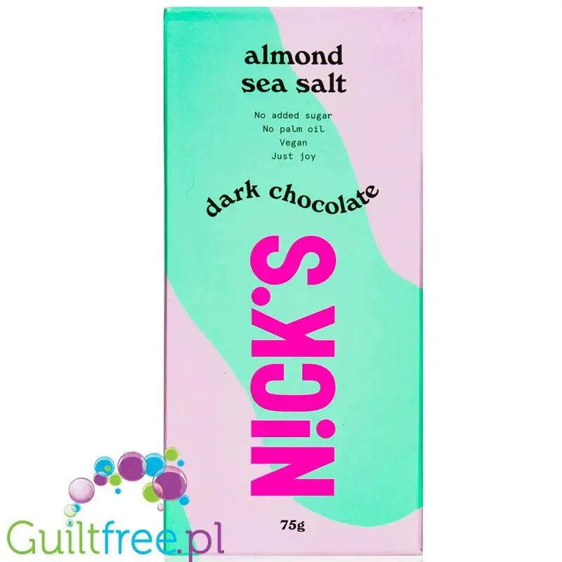 N!CK'S Nicks Dark Chocolate Almond Sea Salt - gorzka czekolada z solonymi migdałami bez cukru i maltitolu ze stewią i erytrolem