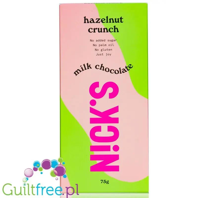N!CK'S Nicks Milk Chocolate Hazelnut Crunch - mleczna czekolada z orzechami, bez cukru i maltitolu ze stewią i erytrolem