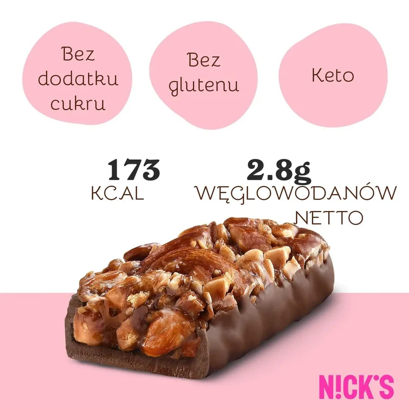 N!CK'S Nicks Almond Crunch Nut Bar - wegański baton 173kcal bez dodatku cukru ze stewią i erytrolem