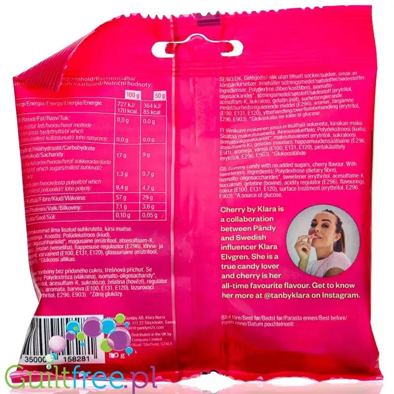 Pandy Candy Cherry - błonnikowe żelki bez cukru 45% mniej kalorii, Wiśnia