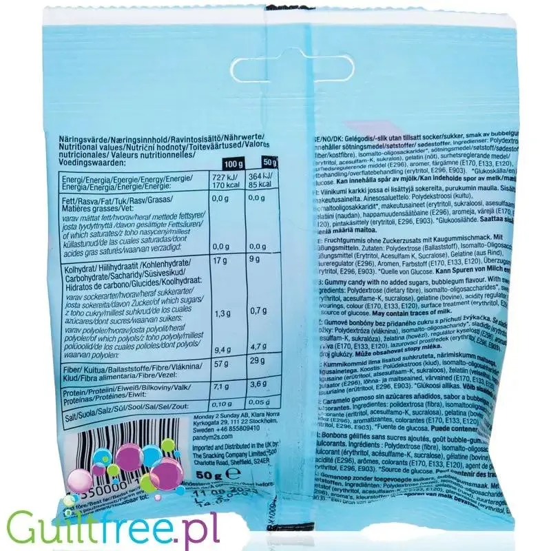Pandy Candy Fizzy Bottles - błonnikowe żelki bez cukru 45% mniej kalorii, Owoce & Guma Balonowa