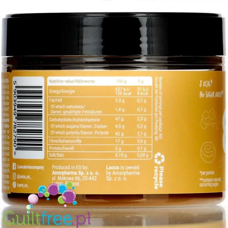 Locco Caramel Cookie Spread 150kcal - niskotłuszczowy krem do smarowania bez cukru, Karmelowe Ciasteczko