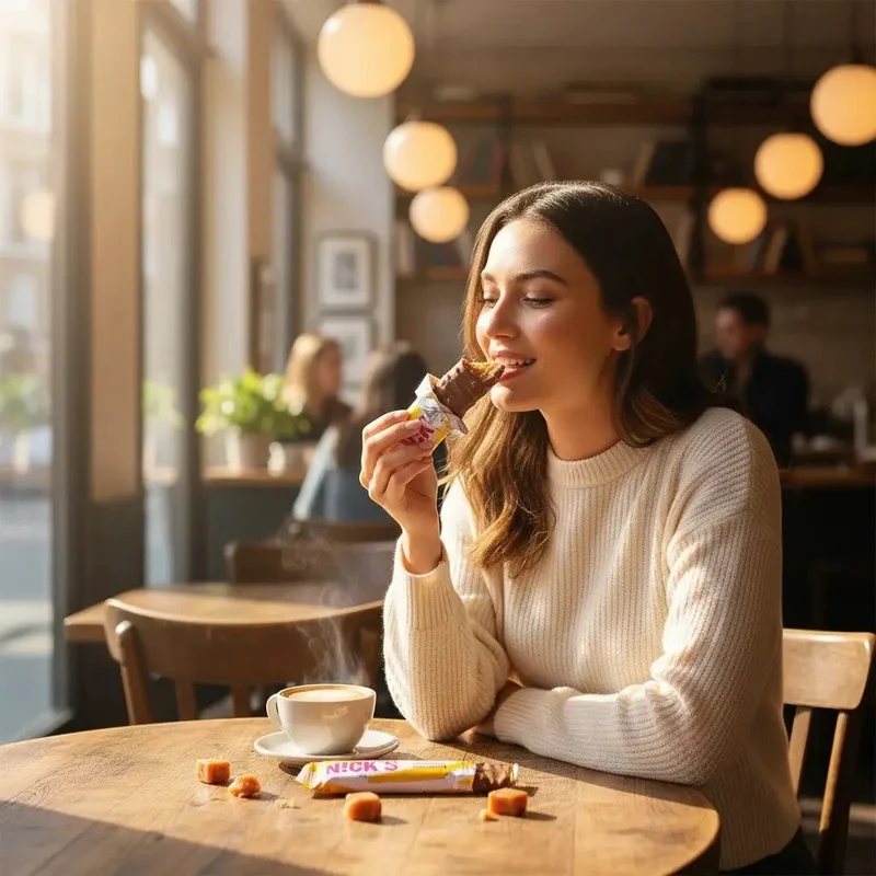 N!CK'S Nicks Crunchy Caramel 88kcal - czekoladka z krokantem migdałowym bez dodatku cukru ze stewią i erytrolem