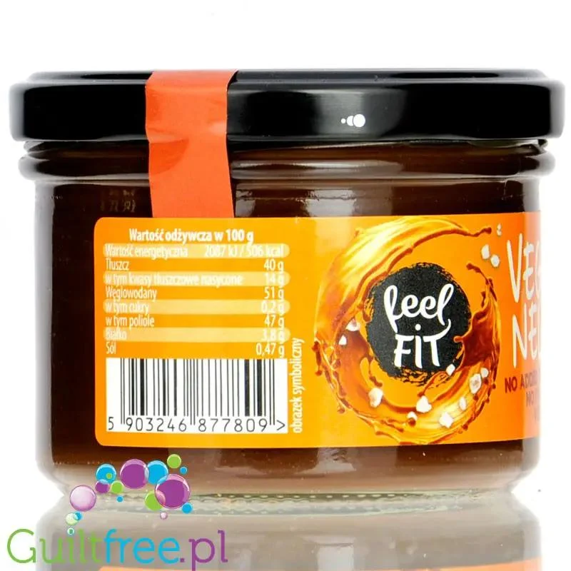 FeelFIT Veganela Salted Caramel - wegański krem o smaku karmelowym z solą morską bez dodatku cukru