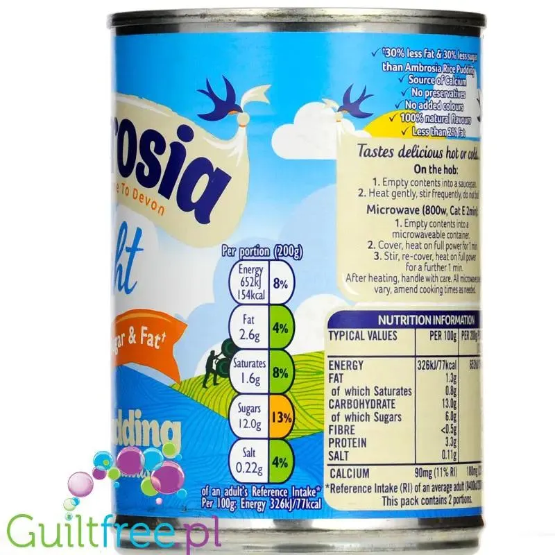 Ambrosia Rice Pudding Light - gotowy pudding ryżowy 30% mniej cukru & tłuszczu